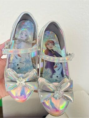 Disney Iridescent Silver Holographic Mary Janes with Bow